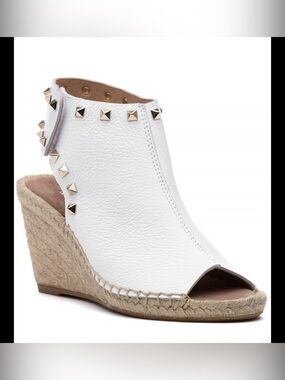 MAYPOL Women's White Studded Leather Espadrille Wedge Sandals